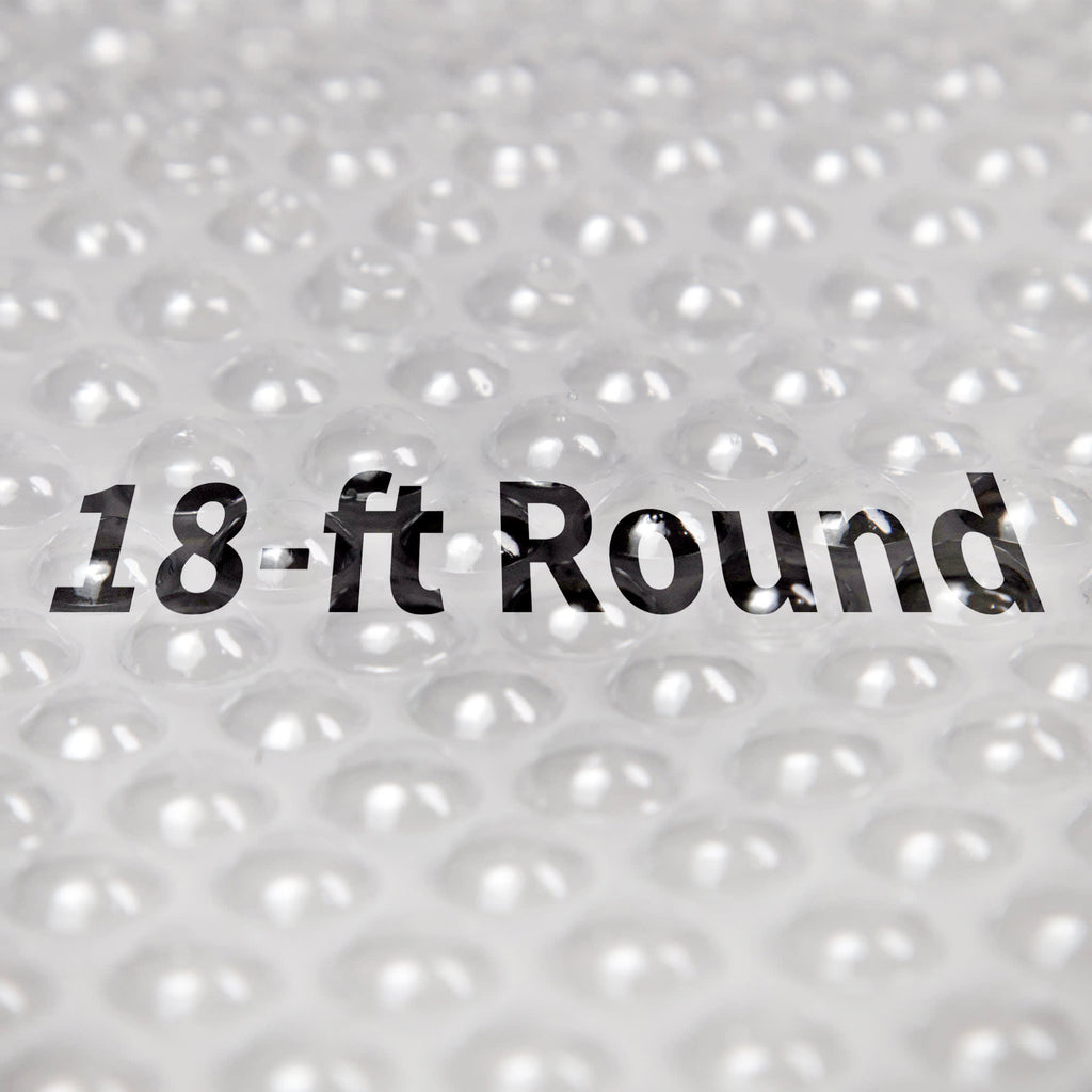Blue Wave clear solar blanket bubble detail labeled 18-ft Round