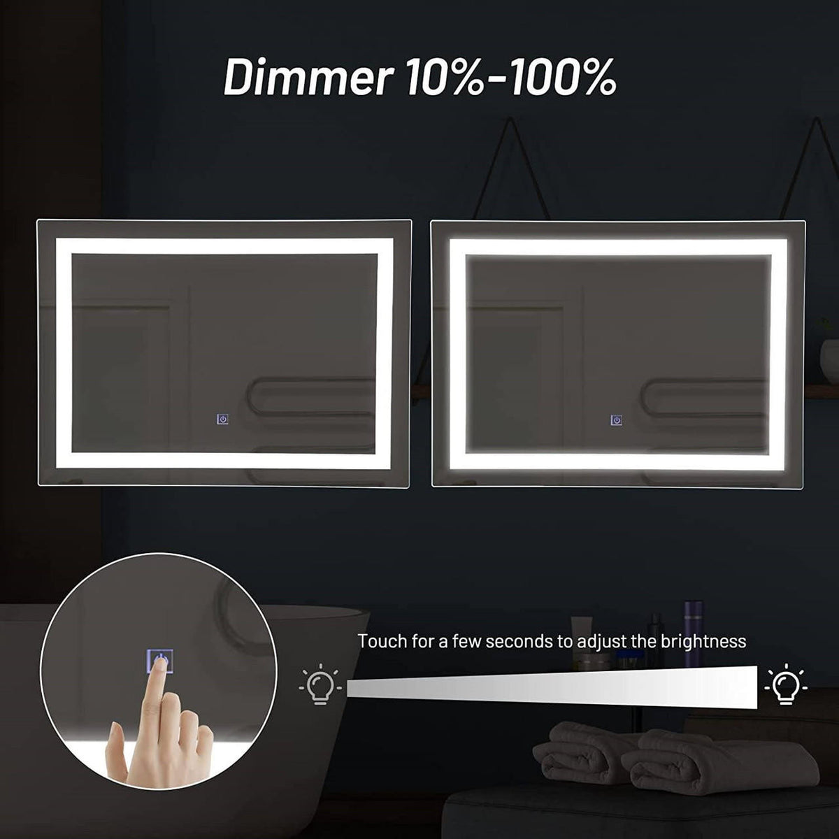 FastFurnishings Modern LED Lighted Mirror Dimmable Wall-Mounted Bathroom Vanity 27 x 20 inch