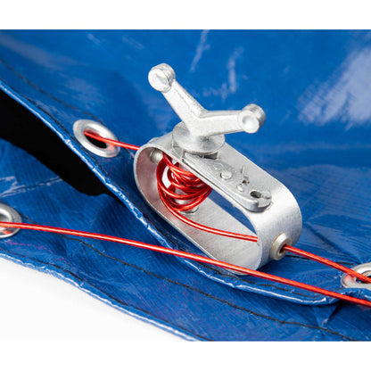 Arctic Armor above-ground winter cover cable and winch fastening detail