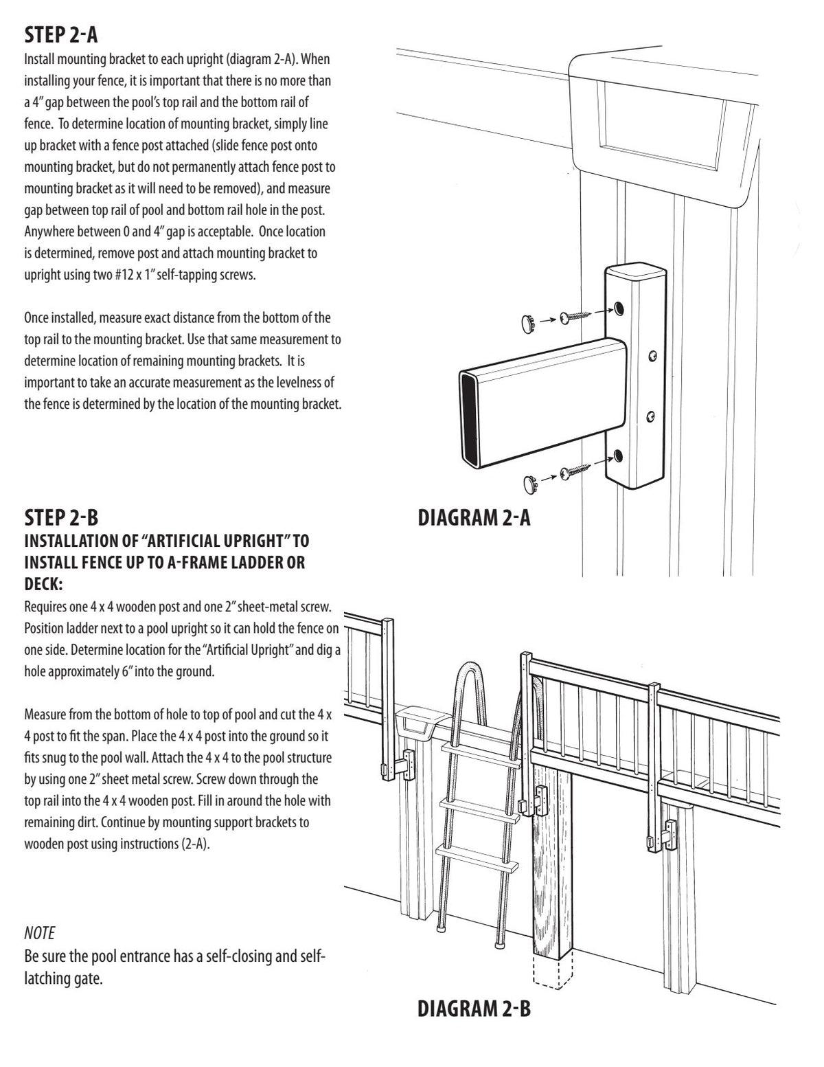 GLI Protect-A-Pool manufacturer pool upright and ladder/deck fence mounting diagrams