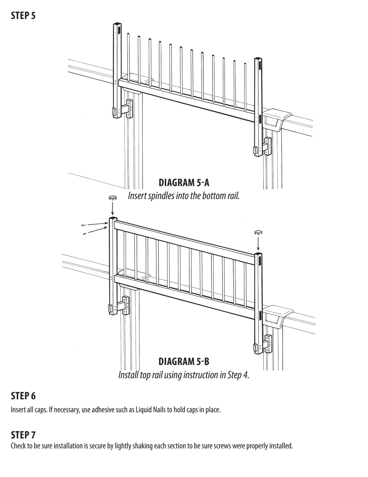 GLI Protect-A-Pool manufacturer spindle, top rail and post cap assembly diagrams