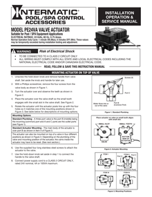 Intermatic PE24VA valve actuator mounting and valve-shaft alignment diagrams