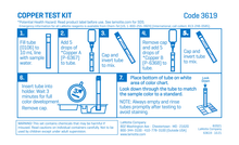 LaMotte 3619 copper test kit illustrated sample preparation and color comparison