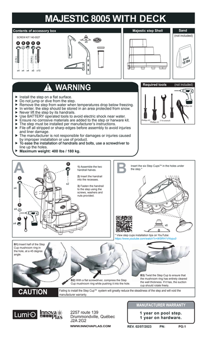 InnovaPlas manufacturer step-cup installation photos and underside placement illustration