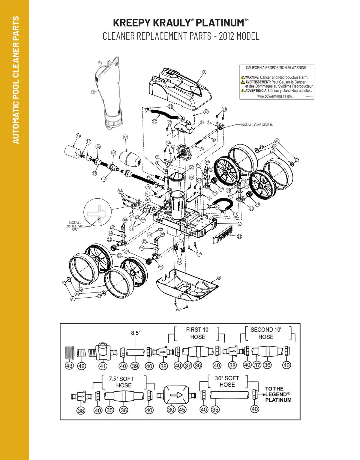 Pentair EU16 debris-bag position, callout 18, in the Platinum cleaner assembly
