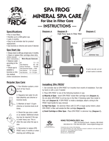 SPA FROG mineral cartridge manufacturer filter-core and skimmer placement illustrations