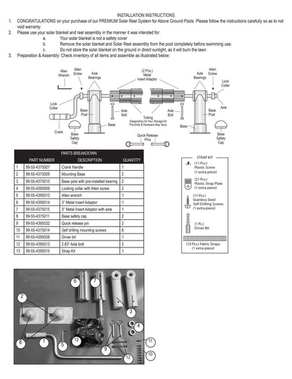 GLI Whirlwind manufacturer exploded reel assembly, component photos and strap kit