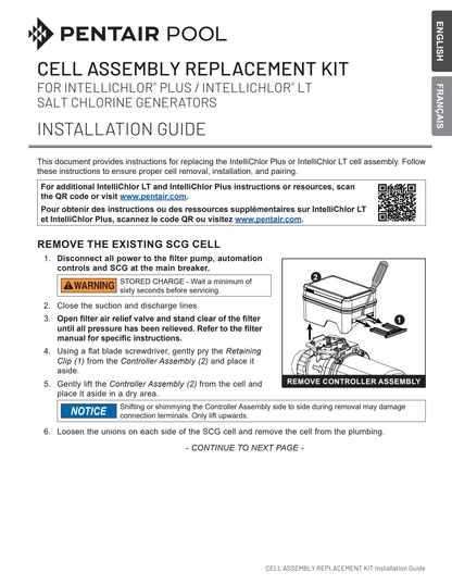Pentair IntelliChlor LT modular controller and cell separation diagram
