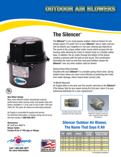 Air Supply Silencer blower motor-mount cutaway and air-path features