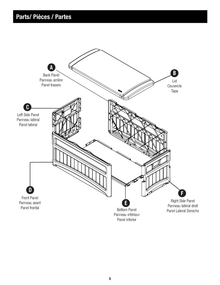 Suncast DB7000 deck storage box exploded panel and lid assembly