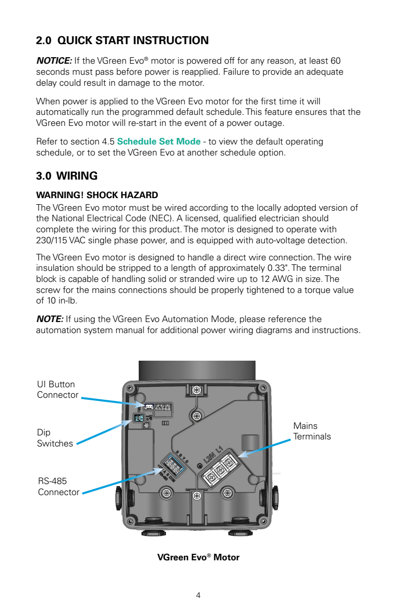 Century VGreen Evo motor connection and control wiring diagram
