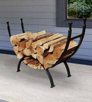 UniFlame W-1859 contemporary log rack filled with firewood beside a porch