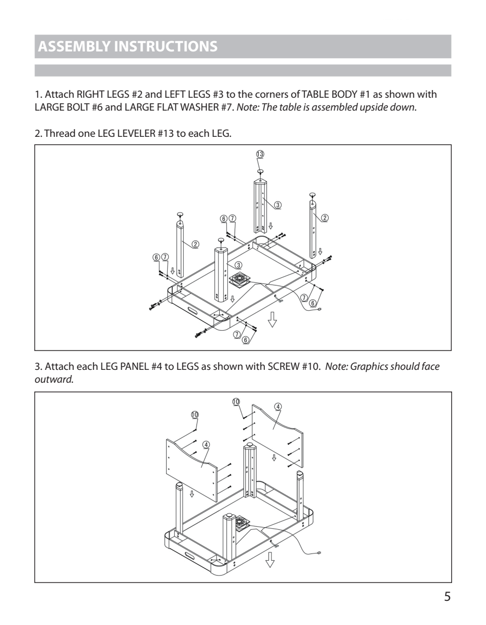 Face-Off NG1009H manufacturer leg braces and underside assembly diagrams