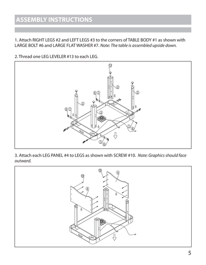 Face-Off NG1009H manufacturer leg braces and underside assembly diagrams