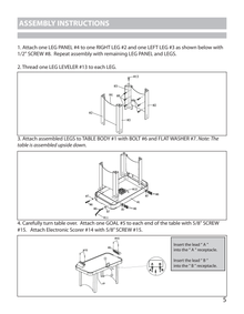 Hat Trick NG1015H manufacturer leg, underside and electronic-scorer assembly diagrams