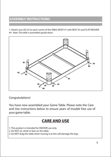 Sharp Shooter NG1012T tabletop pool table manufacturer underside and leg attachment diagram