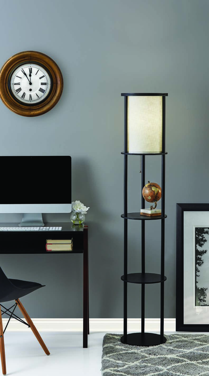 Adesso Stewart 3117-01 round shelf floor lamp - manufacturer room setting