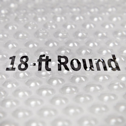 Blue Wave clear solar blanket bubble detail labeled 18-ft Round