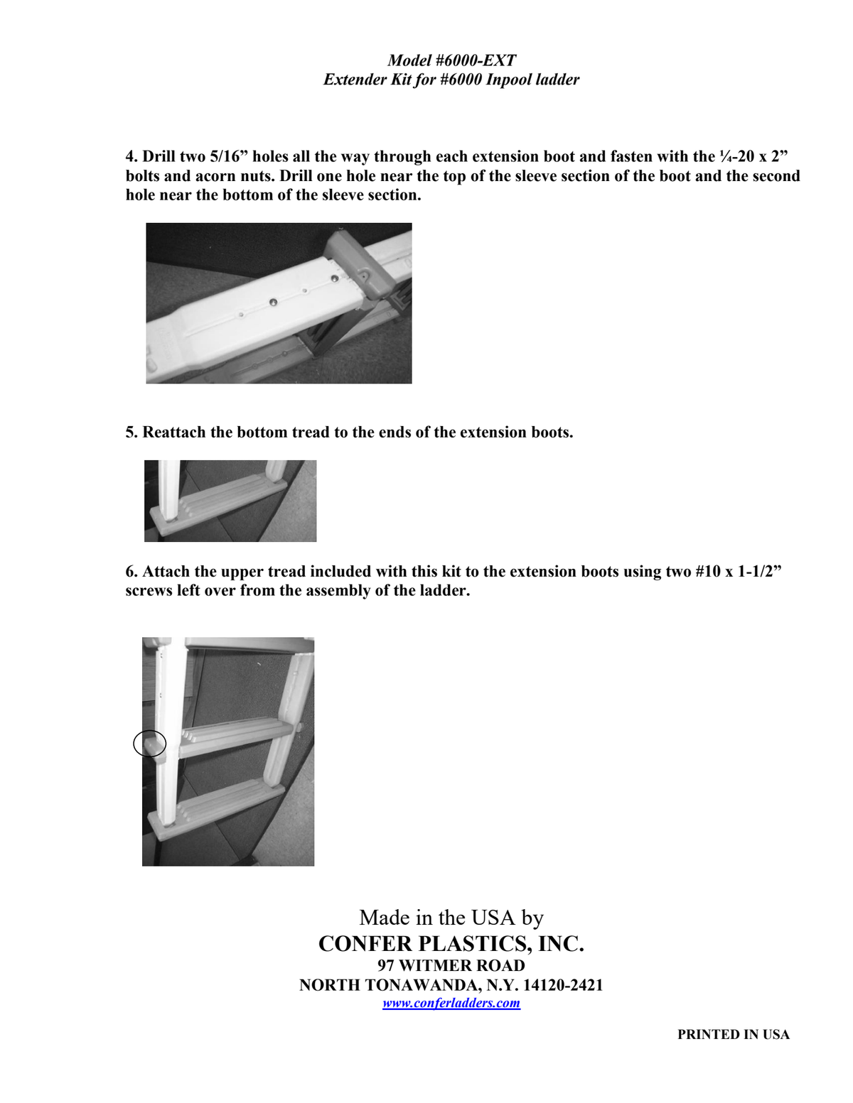 Confer manufacturer 6000-EXT extension-kit installation photo instructions — page 2 of 2; ladder sold separately