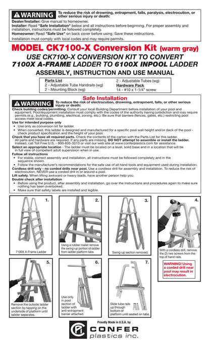 Confer manufacturer CK7100-X conversion-kit assembly photo instructions — page 1 of 2; ladder sold separately
