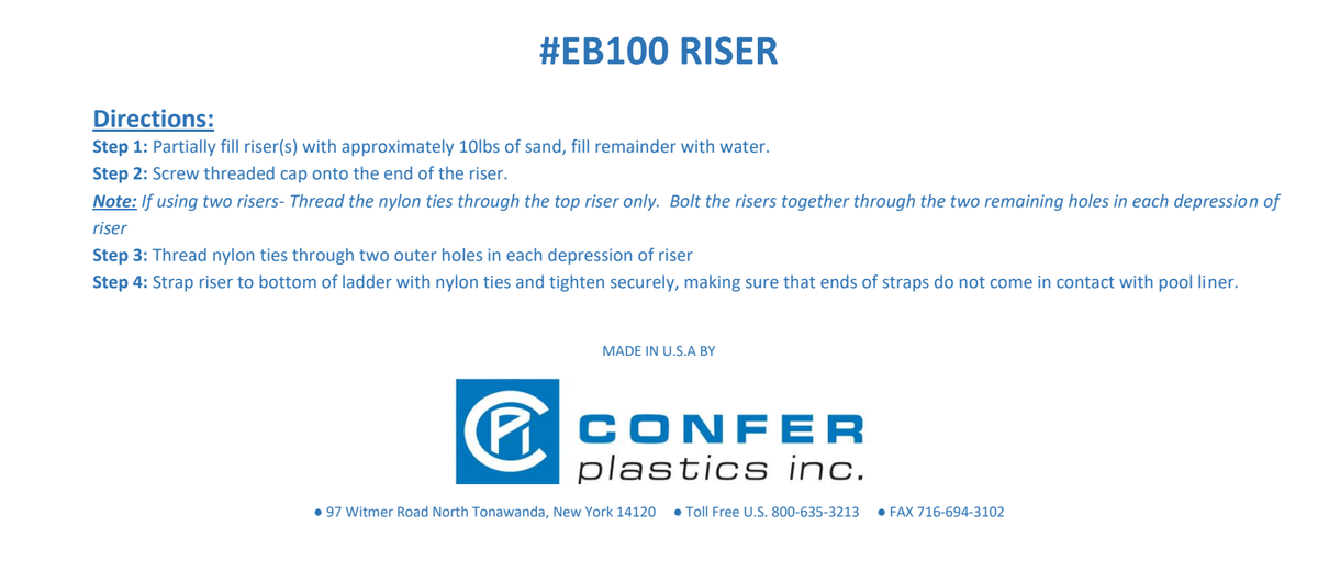 Confer manufacturer EB100 riser installation directions