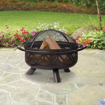 Endless Summer Endless Summer 30 Inch Oil Rubbed Bronze Wood Burning Outdoor Fire Pit with Geometric Design