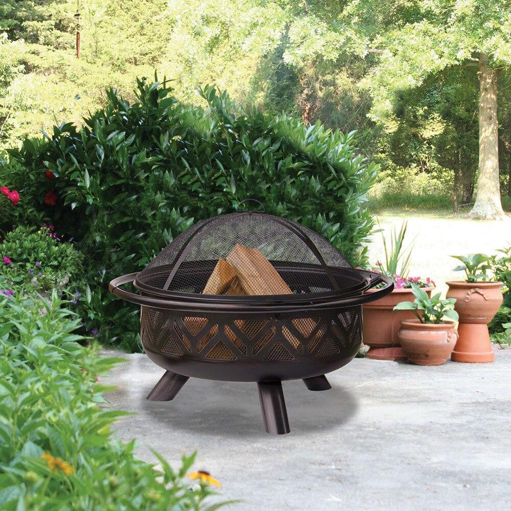 Endless Summer Endless Summer 30 Inch Oil Rubbed Bronze Wood Burning Outdoor Fire Pit with Geometric Design