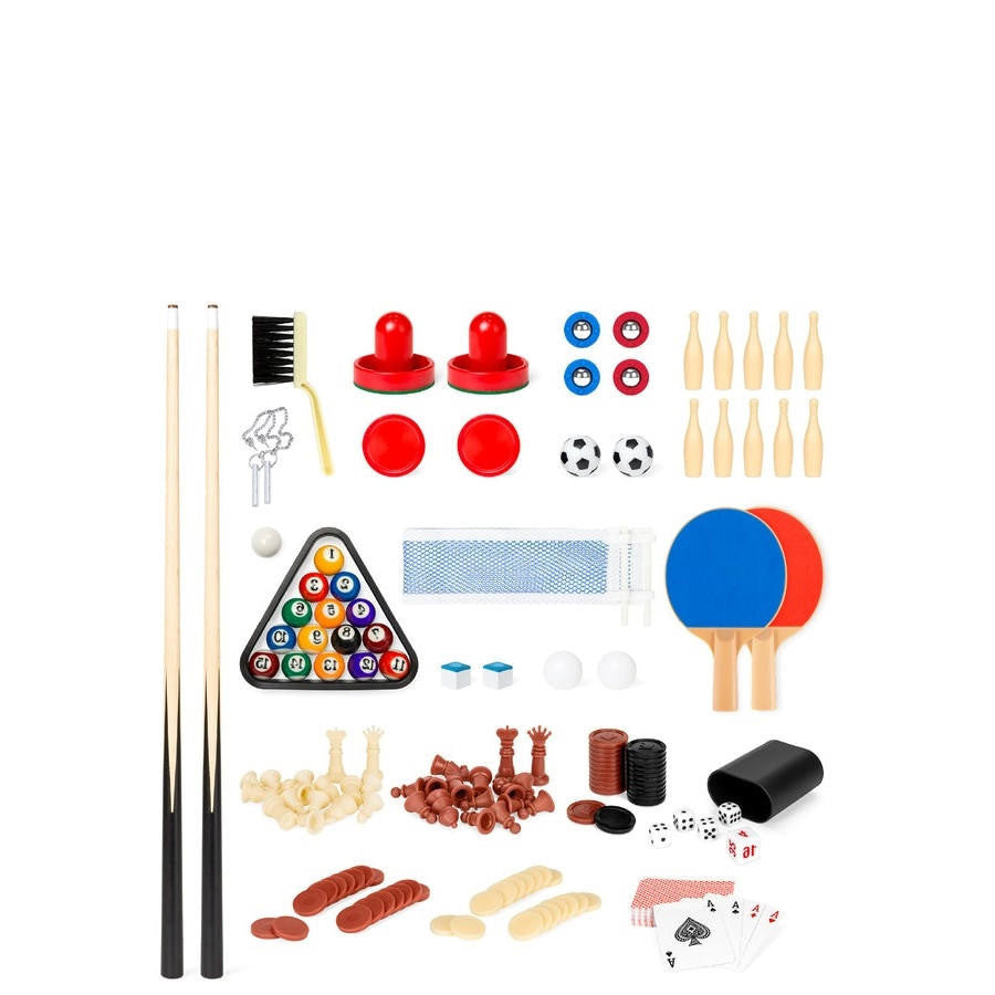 FastFurnishings 10-in-1 Combo Game Room Table Set Pool, Foosball, Ping Pong, Chess