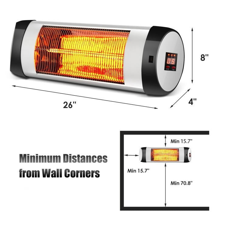 FastFurnishings 1,500 Watt 3 Mode Wall-Mounted Electric Infrared Heater with Remote Control