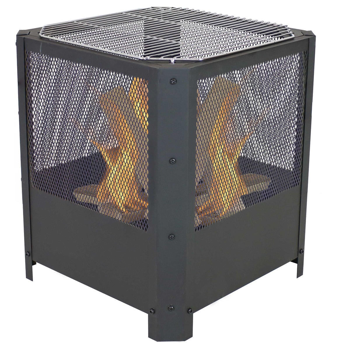 FastFurnishings 16 Inch Small Grelha Square Outdoor Fire Pit with Grilling Grate