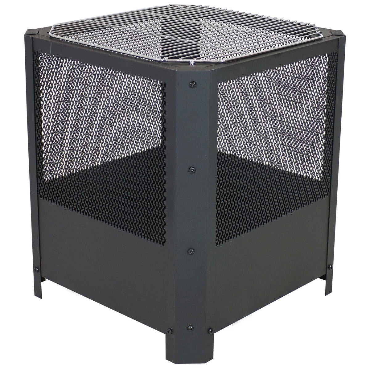 FastFurnishings 16 Inch Small Grelha Square Outdoor Fire Pit with Grilling Grate