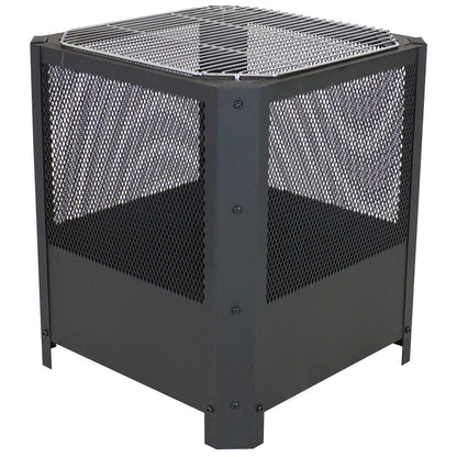 FastFurnishings 16 Inch Small Grelha Square Outdoor Fire Pit with Grilling Grate