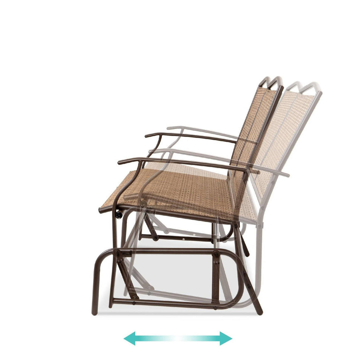 FastFurnishings 2 Seater Mesh Patio Loveseat Swing Glider Rocker with Armrests in Brown