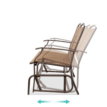 FastFurnishings 2 Seater Mesh Patio Loveseat Swing Glider Rocker with Armrests in Brown