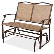 FastFurnishings 2 Seater Mesh Patio Loveseat Swing Glider Rocker with Armrests in Brown