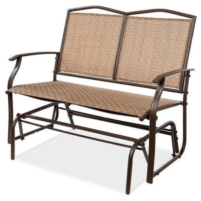 FastFurnishings 2 Seater Mesh Patio Loveseat Swing Glider Rocker with Armrests in Brown