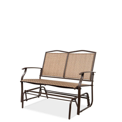 FastFurnishings 2 Seater Mesh Patio Loveseat Swing Glider Rocker with Armrests in Brown