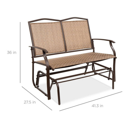 FastFurnishings 2 Seater Mesh Patio Loveseat Swing Glider Rocker with Armrests in Brown