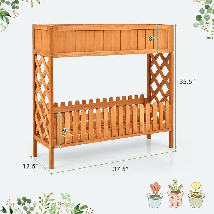 FastFurnishings 2 Tier Raised Garden Bed Elevated Fir Wood Planter Box