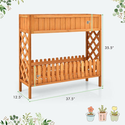 FastFurnishings 2 Tier Raised Garden Bed Elevated Fir Wood Planter Box