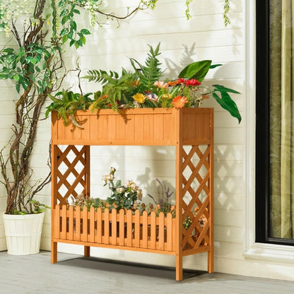 FastFurnishings 2 Tier Raised Garden Bed Elevated Fir Wood Planter Box