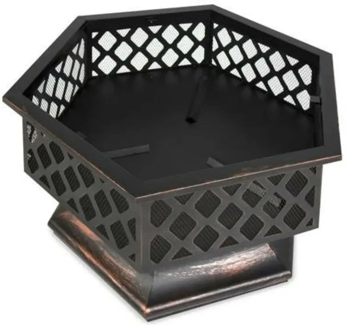 FastFurnishings 24 Inch Steel Distressed Bronze Lattice Design Fire Pit With Cover