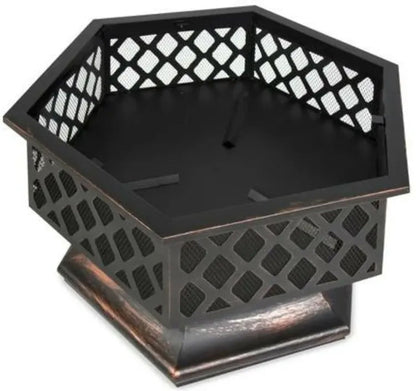 FastFurnishings 24 Inch Steel Distressed Bronze Lattice Design Fire Pit With Cover