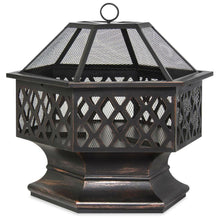 FastFurnishings 24 Inch Steel Distressed Bronze Lattice Design Fire Pit With Cover