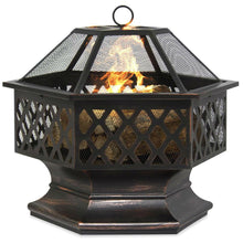 FastFurnishings 24 Inch Steel Distressed Bronze Lattice Design Fire Pit With Cover