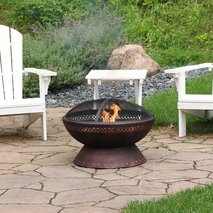 FastFurnishings 25 Inch Copper Chalice Steel Fire Pit with Spark Screen