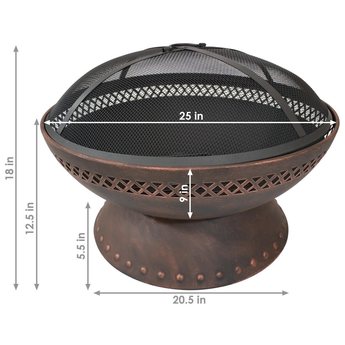 FastFurnishings 25 Inch Copper Chalice Steel Fire Pit with Spark Screen