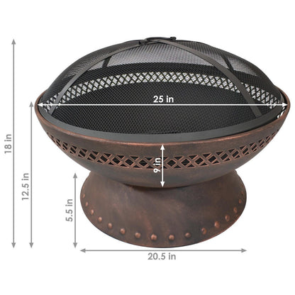 FastFurnishings 25 Inch Copper Chalice Steel Fire Pit with Spark Screen