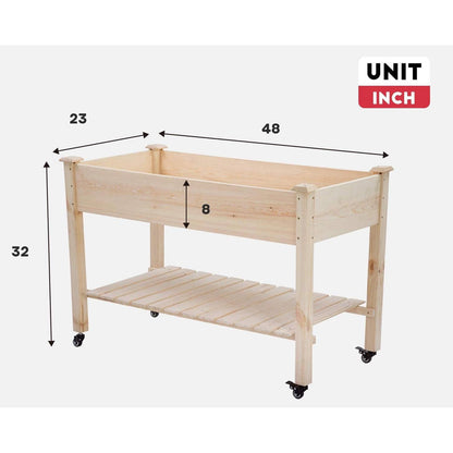 FastFurnishings 2ft x 4ft Outdoor Solid Fir Wood Raised Garden Bed Planter Box on Locking Wheels