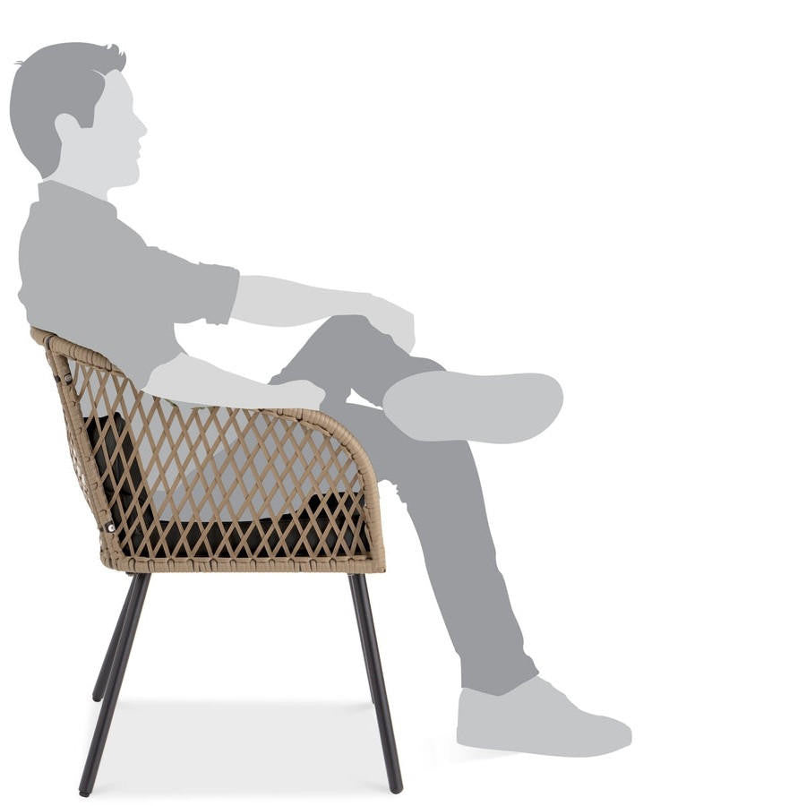 FastFurnishings 3 Piece Beige/Black Outdoor Weave Wicker Bistro w/ Tempered Glass Side Table Set